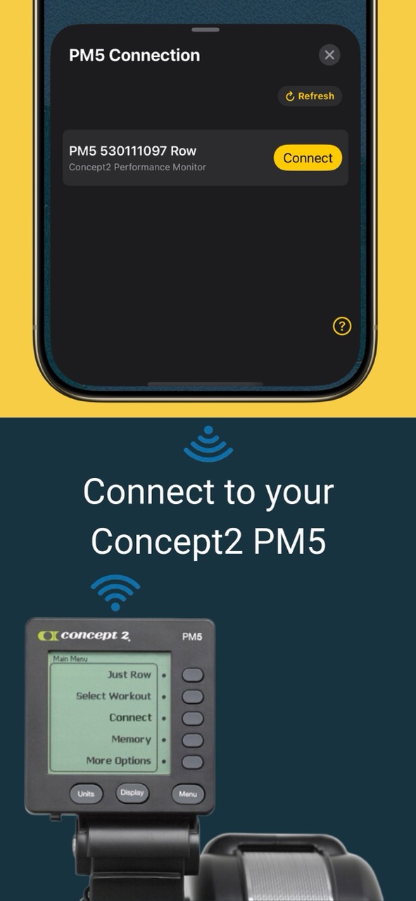YouVsYou connecting to a Concept2 PM5 performance monitor over Bluetooth